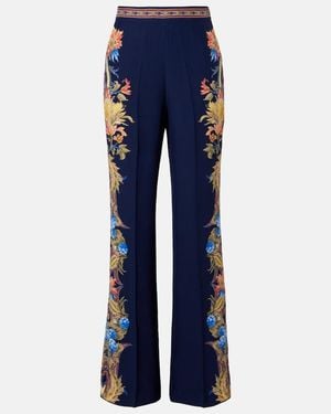 Etro Floral Silk Straight Pants - Blue