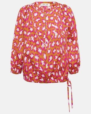 Diane von Furstenberg Caleb leopard collar blusa col: pink mu - Rojo
