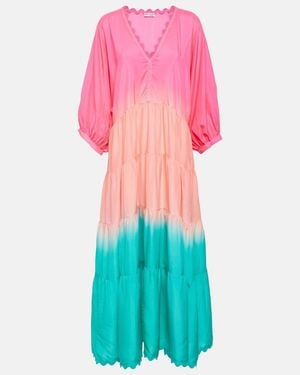 Juliet Dunn Colorblocked Tiered Silk Maxi Dress - Pink