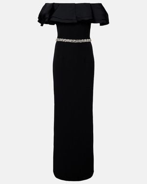 Safiyaa Ryan Crystal-Embellished Ruffled Crepe Gown - Black