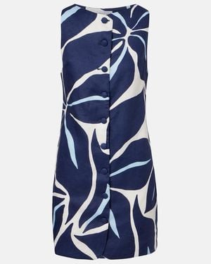 Cala De La Cruz Rhoda Printed Linen Minidress - Blue