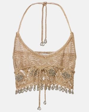 Rabanne Crochet Embellished Lame Crop Top - White