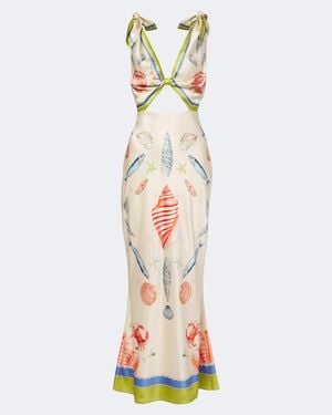retroféte Carlotte Printed Silk-Blend Satin Maxi Dress - White