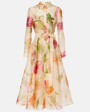 Carolina Herrera Belted Floral Silk Shirt Dress - Orange