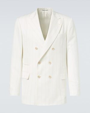 Brunello Cucinelli Pinstripe Wool And Cotton Suit Jacket - White