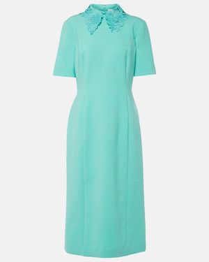 Oscar de la Renta Lace-Trimmed Wool-Blend Midi Dress - Green