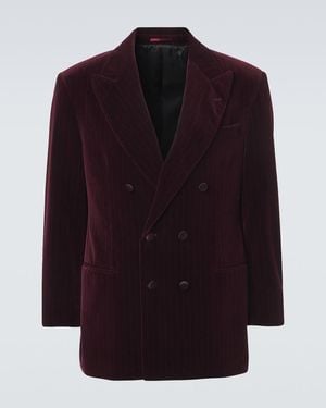 Brunello Cucinelli Blazer Cruzado De Terciopelo De Algodon Con Raya Diplomatica - Rojo