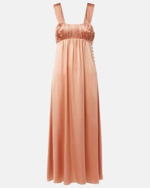 Chloé Ruched Silk Satin Maxi Dress - Pink