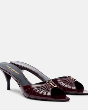 Saint Laurent Babylone Cassandre 60 Leather Mules - Brown