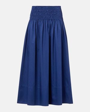 JOSEPH Leonie Cotton Satin Midi Skirt - Blue