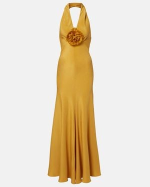 Rodarte Floral-Applique Silk Crepe Gown - Metallic