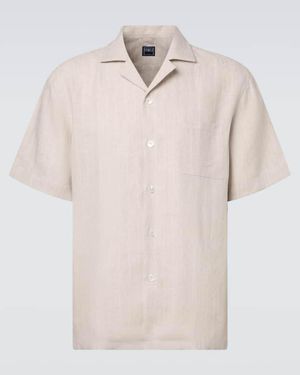 Fedeli Striped Linen Bowling Shirt - Natural