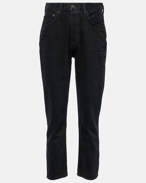 Agolde Riley Crop High-Rise Slim Jeans - Black
