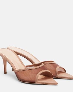 Gianvito Rossi Dorotea Suede-Trimmed Mesh Mules - Brown