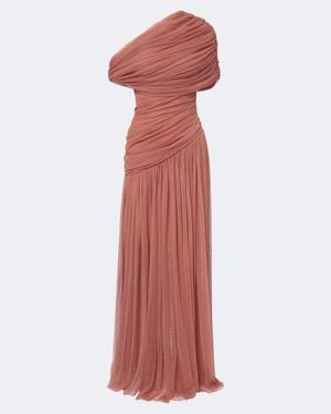De La Vali Himalia Asymmetric Draped Tulle Maxi Dress - Red