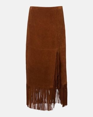 Polo Ralph Lauren Fringed Suede Midi Skirt - Brown