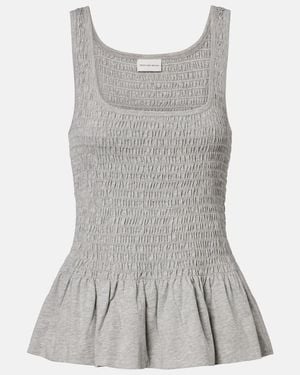 Dries Van Noten Smocked Cotton Peplum Top - Gray