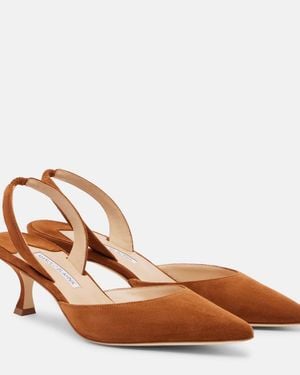 Manolo Blahnik Carolyne Suede Slingback Court Shoes - Brown