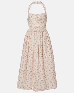Markarian Leia Floral Pleated Cotton Midi Dress - Natural