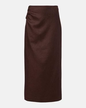 SIR. Linen Midi Skirt - Brown