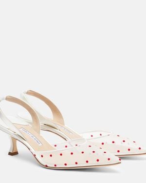 Manolo Blahnik Carolyne 50 Polka-Dot Mesh Slingback Pumps - Natural