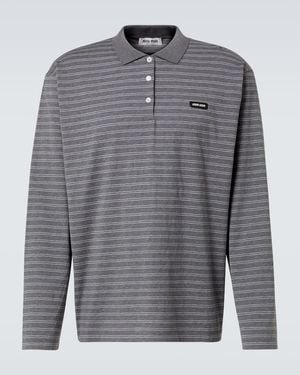 Miu Miu Striped Cotton Jersey Polo Shirt - Grey