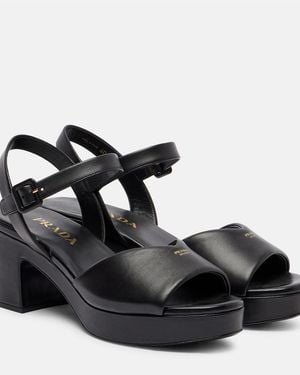 Prada Leather Platform Sandals - Black