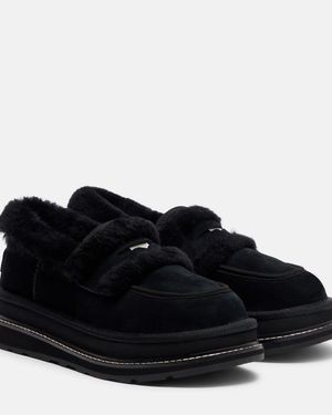 Sacai X Ugg Suede And Shearling Penny Loafers - Black
