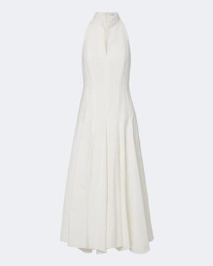 Brunello Cucinelli Vestido Midi De Popelin De Algodon Plisado - Blanco