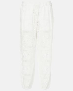 Tory Burch Broderie Anglaise Cotton Cropped Trousers - White