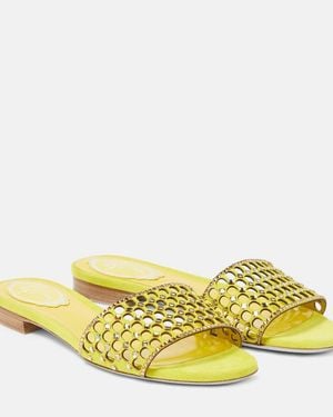 Rene Caovilla Crystal-Embellished Suede Slides - Yellow