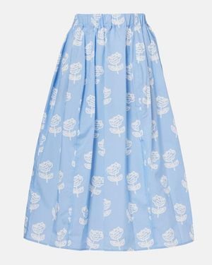 Marni Floral Cotton Poplin Midi Skirt - Blue