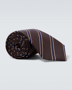 AURALEE Striped Silk Tie - Brown