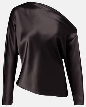 The Sei One-Shoulder Silk Satin Top - Black