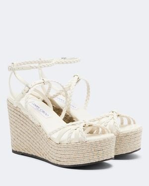 Jimmy Choo Nyra Braided Leather Espadrille Wedges - White