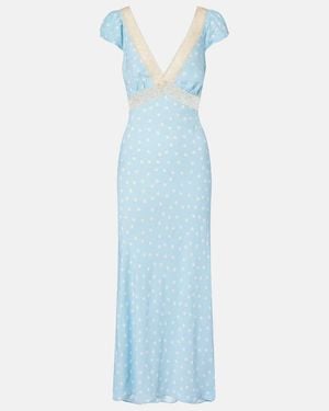 RIXO London Iggy Lace-Trimmed Polka-Dot Midi Dress - Blue