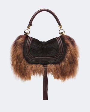 Chloé Schultertasche Marcie Foulard Small Aus Shearling - Braun