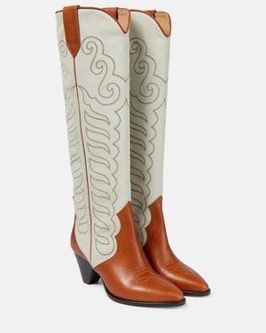 Isabel Marant Liela Leather And Suede Cowboy Boots - Natural