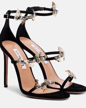 Aquazzura Papillon Sauvage 105 Suede Sandals - Black