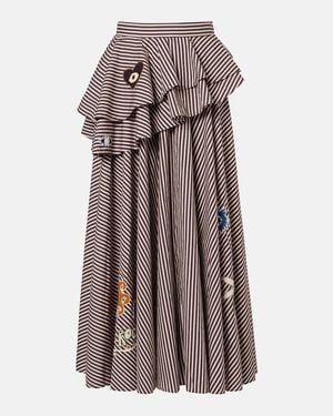 ALÉMAIS Sirocco Embroidered Striped Cotton Maxi Skirt - Brown