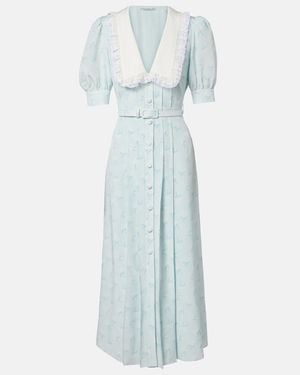 Alessandra Rich Floral Silk Midi Dress - Blue