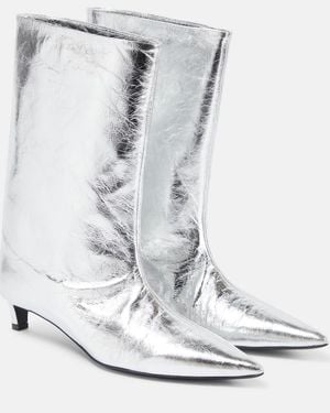 Jil Sander Metallic Leather Ankle Boots - White