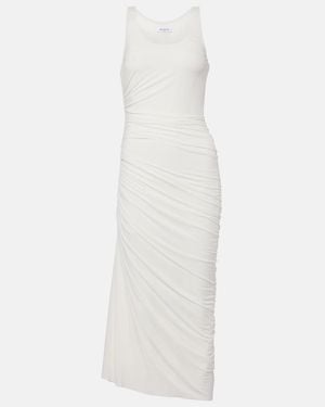 Alaïa Asymmetric Gathered Jersey Maxi Dress - White