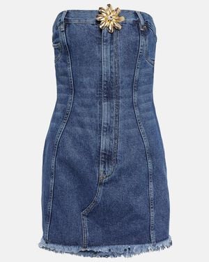 Area Strapless Floral-appliquéd Denim Mini Dress - Blue
