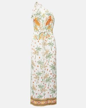 Poupette Isabelle Printed One-Shoulder Kaftan - Metallic