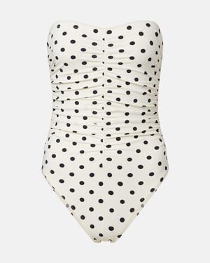 Karla Colletto Ruched Polka-Dot Bandeau Swimsuit - White
