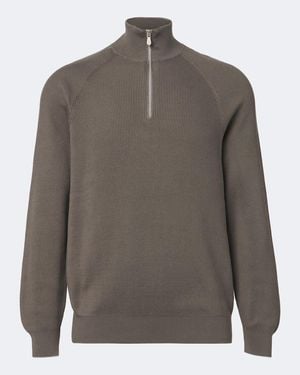 Brunello Cucinelli Pull En Coton A Col Zippe - Gris
