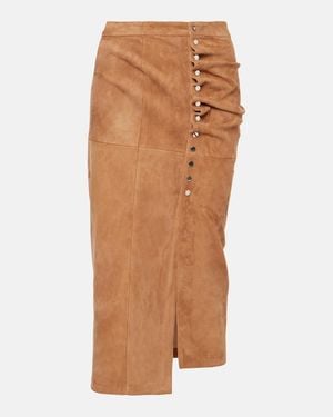 Rabanne Ruched Suede Midi Skirt - Brown