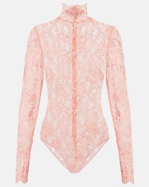 Valentino Turtleneck Lace Bodysuit - Pink