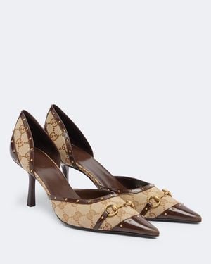 Gucci Savoy Gg Canvas Leather-Trimmed Pumps - Brown